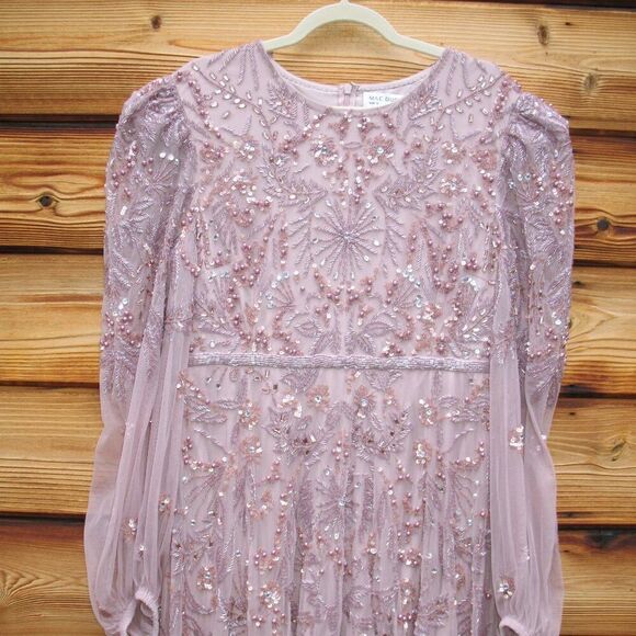 MAC DUGGAL $798 93930 Purple Puff Sleeve Embellished A Line Gown Dress - Picture 7 of 14